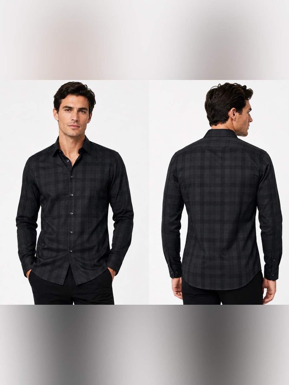 Dolce & Gabbana GOLD Men’s Black Tonal Plaid Dress Shirt 15.5 / 40 Italy